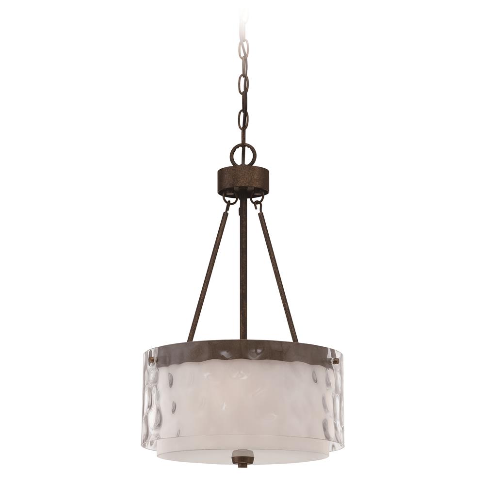 Craftmade 35493-PR Kenswick 3 Light Pendant in Peruvian Bronze with Clear Hammered (Outer)/Frosted Ribbed (Inner) Glass